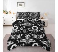 Loussiesd Juego de edredón para niños, tamaño King, diseño de polilla de la muerte, juego de ropa de cama con temática de Halloween, edredón bohemio de plumón para niños y niñas, decoración blanca y