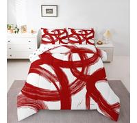 Loussiesd Juego de edredón vintage abstracto para niños, tamaño individual, juego de ropa de cama de color rojo y óxido, con pintura al óleo para niños y niñas, decoración moderna de arte grunge