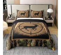 Loussiesd Juego de funda de edredón 100 % algodón con diseño de camuflaje y ciervos de caza, tamaño Super King, para niños y niñas, juego de ropa de cama de camuflaje de árbol de vida silvestre, funda