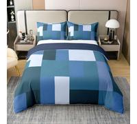 Loussiesd Juego de funda de edredón azul 100 % algodón, tamaño Super King, para niños y niñas, diseño geométrico abstracto, transpirable, suave, moderno, 3 piezas, decoración de dormitorio, cierre de