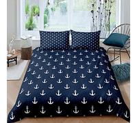Loussiesd Juego de Funda de edredón con Ancla náutica,3 Piezas,con Funda de edredón Azul Brillante,Ancla Marina de la Vida Marina y Suave,para niños y niñas