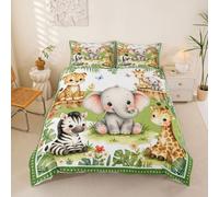 Loussiesd Juego de funda de edredón con diseño de animales de zoológico, tamaño Super King, funda de edredón de animales de dibujos animados para niños y niñas, 3 piezas, decoración de habitación