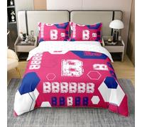 Loussiesd Juego de funda de edredón con diseño de letra B, 100 % algodón, tamaño Super King, para niños y niñas, juego de ropa de cama transpirable y suave con números del alfabeto, 3 piezas