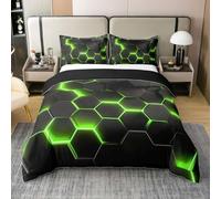Loussiesd Juego de funda de edredón con diseño de panal de abeja, 100 % algodón, tamaño King, color verde, con diseño geométrico de colmena, para niños y niñas, decoración de dormitorio, 3 piezas