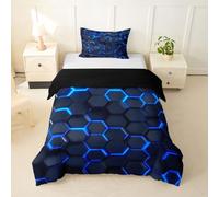 Loussiesd Juego de funda de edredón con diseño de panal de abeja para cama infantil, diseño geométrico claro, transpirable, suave, color azul marino y negro, 2 piezas, decoración de dormitorio