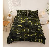 Loussiesd Juego de funda de edredón con diseño de panal de abeja para niños y niñas, diseño geométrico claro, transpirable, suave, color amarillo y negro, 3 piezas, decoración de dormitorio