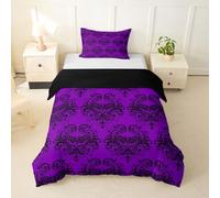 Loussiesd Juego de funda de edredón con diseño de polilla de la muerte, tamaño cuna, damasco, gótico, morado, para niños y niñas, para Halloween, decoración de dormitorio, 2 piezas, cierre de