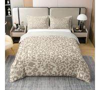 Loussiesd Juego de funda de edredón con estampado de leopardo, 100 % algodón, tamaño doble, para niños y niñas, diseño de guepardo caqui, transpirable, suave, 3 piezas, decoración de dormitorio safari