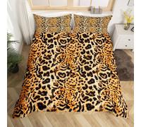 Loussiesd Juego de funda de edredón con estampado de leopardo para cama juvenil, diseño de guepardo, transpirable, suave, 2 piezas, decoración de dormitorio, color marrón y amarillo