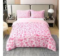 Loussiesd Juego de funda de edredón con estampado de leopardo rosa, 100 % algodón, tamaño Super King, diseño de guepardo para niños y niñas, decoración de dormitorio, 3 piezas, cierre de cremallera y