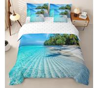Loussiesd Juego de funda de edredón con sábanas de 7 piezas, tamaño Super King, juego de ropa de cama completo con temática de playa, palmera, naturaleza botánica, decoración de dormitorio