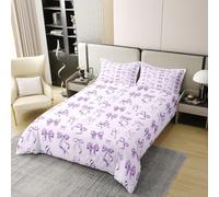 Loussiesd Juego de funda de edredón de 100 % algodón, tamaño doble, lazo morado, para niños y niñas, funda de edredón de princesa de ensueño, decoración de dormitorio, 3 piezas, estética