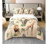 Loussiesd Juego de funda de edredón de algodón con diseño de animales de la selva, tamaño King, jirafa, tigre, elefante, cebra, decoración de dormitorio, 3 piezas, estampado de safari, cierre de