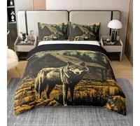 Loussiesd Juego de funda de edredón de algodón con diseño de lobos, lobos, aullidos, tamaño Super King, funda de edredón rústica para decoración de dormitorio, 3 piezas, naturaleza, vida silvestre