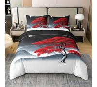 Loussiesd Juego de funda de edredón de árbol de arce japonés, 100 % algodón, tamaño doble, juego de ropa de cama de arte de fantasía oriental para niños y niñas, estilo japonés, decoración de