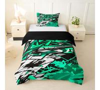 Loussiesd Juego de funda de edredón de arte abstracto, tamaño individual, geométrico, moderno, para niños y niñas, colcha de estilo graffiti, decoración de dormitorio, 2 piezas, cierre de cremallera y