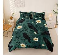 Loussiesd Juego de funda de edredón de cuervo gótico, tamaño Super King, funda de edredón para niños y niñas, juego de ropa de cama de brujería, 3 piezas, decoración de habitación verde vintage