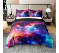 Loussiesd Juego de funda de edredón de galaxia, 100 % algodón, tamaño Super King, color rojo y azul, para niños y niñas, diseño de cielo estrellado, decoración de dormitorio, 3 piezas, cierre de