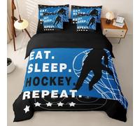 Loussiesd Juego de funda de edredón de hockey sobre hielo, tamaño doble, 7 piezas, juego de ropa de cama para niños y niñas, juego de cama completo con funda de edredón, sábanas, fundas de almohada