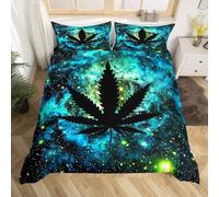 Loussiesd Juego de funda de edredón de hojas de marihuana para niños y adultos, diseño de hojas de cannabis, galaxia, universo, espacio exterior, nebulosa, cielo estrellado, para niños y adultos
