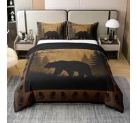 Loussiesd Juego de funda de edredón de oso de granja, 100 % algodón, tamaño King, rústico, cabaña, cabaña, para niños y niñas, caza de vida silvestre, decoración de dormitorio, 3 piezas, cierre de