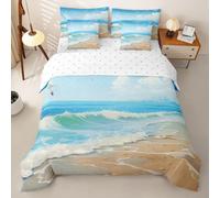 Loussiesd Juego de funda de edredón de playa con sábanas, 7 piezas, tamaño Super King, juego de ropa de cama con diseño de paisaje marino, juego completo de ropa de cama de microfibra suave y ligera