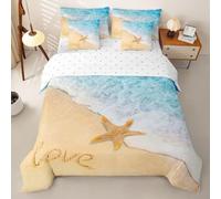 Loussiesd Juego de funda de edredón individual con sábanas para niños y niñas, diseño de estrella de mar, juego de ropa de cama de 7 piezas, diseño de playa hawaiana, juego de ropa de cama completo de
