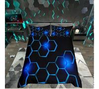 Loussiesd Juego de Funda nórdica con diseño geométrico de Panal de Abeja para niños y Adolescentes, temática de Deportes de Hielo, tamaño King, Funda nórdica con 2 Fundas de Almohada, Estampado de