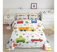 Loussiesd Juego de funda nórdica de dibujos animados con camiones volquete y tractor para niños, inserto de funda nórdica de microfibra, sitio de construcción, coches, tamaño doble