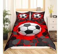 Loussiesd Juego de ropa de cama con diseño 3D geométrico de pelota de fútbol, para niños, chicos y chicas, edredón deportivo y ropa de cama, 2 piezas, para cama individual, con cremallera