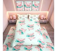Loussiesd Juego de ropa de cama con diseño de cerdito de cerdo, para niños y niñas, ligera, de caricaturas, cerdo rosa, tamaño individual