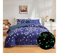 Loussiesd Juego de ropa de cama con diseño de galaxia que brilla en la oscuridad para niñas, universo azul, noche estrellada, súper suave, 220 x 230 cm, espacio exterior, estrellas, luna, juego de