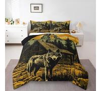 Loussiesd Juego de ropa de cama con diseño de lobo aullando de lobos, tamaño doble, juego de edredón rústico, cabaña, campo, dormitorio, decoración de dormitorio, 3 piezas, naturaleza, vida silvestre