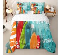 Loussiesd Juego de ropa de cama de 7 piezas de microfibra suave y ligera con funda de edredón con temática de playa, juego de ropa de cama de 7 piezas con diseño de palmera y océano