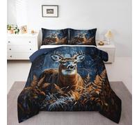 Loussiesd Juego de ropa de cama de caza de ciervos, juego de edredón tamaño individual para niños y niñas, decoración de dormitorio de animales salvajes, microfibra, 2 piezas con 1 funda de almohada