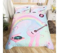 Loussiesd Juego de ropa de cama para niñas, diseño de guitarra, cantante musical, para cuna, para mujeres, hermanas, amigas, arco iris, rosa, decoración de habitación