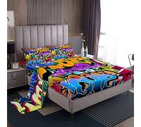 Loussiesd - Juego de sábanas ajustadas estilo graffiti para niños, diseño Hip Hop, para niños y niñas, con bonita ilustración juvenil, juego de sábanas de cultura callejera, funda de cama, dormitorio