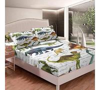 Loussiesd Juego de sábanas bajeras con estampado de dinosaurios, 90 x 200 cm, para niños, niños, niñas, dinosaurios 3D, sábana bajera ajustable, estilo de vida silvestre, decoración, dormitorio,