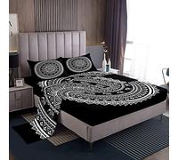 Loussiesd Juego de sábanas Boho Mandala Estilo Bohemio, Juego de sábanas de Animales de tamaño Doble para niñas y Mujeres Hippie Mandala Ropa de Cama Setative Exótico Floral Sábanas de Cama Negro bla