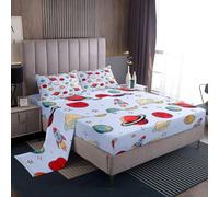 Loussiesd Juego de sábanas con sistema solar, tamaño doble, espacio exterior, universo planetas, bolsillo profundo, sábana bajera ajustable galaxia, transpirable, suave, ligera, microfibra, rojo