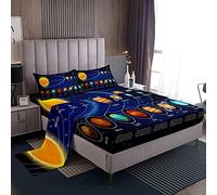 Loussiesd - Juego de sábanas de 3 piezas para cama individual, diseño de galaxia, astronomía, universo y sistema solar, 3 piezas, 1 sábana encimera, 1 sábana bajera y 1 funda de almohada