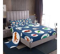 Loussiesd Juego de sábanas de Dinosaurio de Dibujos Animados para niños, sábanas de Dinosaurio Azul Marino para niños pequeños, sábanas de Cama de Dinosaurios Coloridos, Juego de Cama de Animales Lin