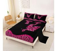 Loussiesd Juego de sábanas de moño de guepardo, tamaño individual, diseño de leopardo, coqueta, con inicial en V, sábana bajera ajustable con bolsillo profundo, color rosa, moderno, transpirable