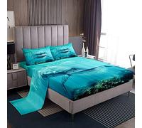 Loussiesd, Juego de sábanas individual para niños, diseño de animales marinos, 1 sábana encimera y 1 sábana bajera con 1 funda de almohada, diseño de tiburón