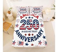 Loussiesd Juego de sábanas patrióticas para cama individual del 4 de julio, sábana bajera ajustable con 1 funda de almohada, bolsillo profundo de 40,6 cm, estampado de estrellas de Estados Unidos