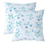 Loussiesd Kawaii - Fundas de almohada de cerezo oriental, 55 x 55 cm, para niñas, niñas, adolescentes, decoración de dormitorio, fundas de cojín con lazo de acuarela, lindas frutas, transpirables