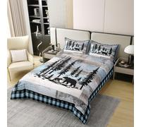 Loussiesd Lodge Bear - Juego de funda de edredón 100 % algodón, tamaño doble, rústico, cabaña, bosque, para niños y niñas, funda de edredón para caza, camping, decoración de dormitorio, 3 piezas