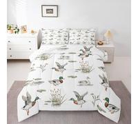 Loussiesd Mallard - Juego de edredón de pato tamaño individual suave para niños y niñas, juego de ropa de cama de caza y pesca, animales salvajes, microfibra rústica, decoración de dormitorio, 2