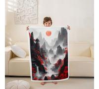 Loussiesd Manta de estilo japonés, árboles de arce rojo, forro polar suave, acogedora, mullida, cálida, oriental, paisaje de montaña, manta de felpa mullida para bebé, 76 x 101 cm, para cama, sofá