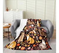 Loussiesd Manta de felpa con diseño de gato, cobija de franela doble de 60 x 79 pulgadas, diseño de dibujos animados kawaii para todas las estaciones, colorido floral para sofá, cama y sofá